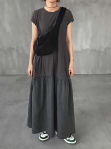 FRIFUL 女士圆领混纺宽松长款连衣裙 - 黑色 - 查看 1