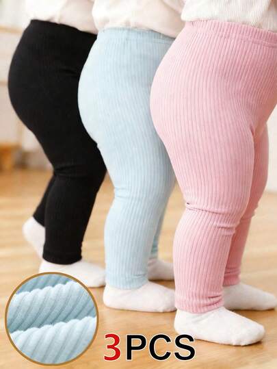 SHEIN Playful Pals 3 st/set flickleggings, byxor, tights, babybyxor, set med stickade manchesterleggings för babyflickor, lämplig för vår, sommar, höst, vinter