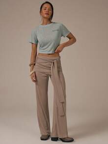 MUSERA Skirt Layer Tie Detail Wide Leg Soft Trousers Spring Summer Cute Cosy Cottage Core Spring Dew Casual - Volcanic Gray - View 2