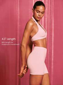 GLOWMODE 4.3" FeatherFit™ High-Rise Waist Shorts With Built-In Shorts Non-Slip Grips Low Impact Yoga Pilates Studio Daily Casual Wear - Baby Pink - View 4