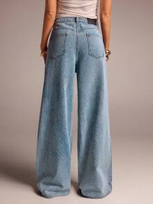 Avantive Nuevos jeans azul claro lavados con diamantes para mujer, con estilo casual, ajuste holgado, perfecto para salir, carnavales, festivales, retro, graduación, pascua, con etiqueta decorativa - Lavado ligero - Ver 2