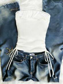 Glimmora 抹胸上衣、无肩带上衣、女装、女式上衣、休闲背心、流行趋势、时尚上衣、街头风上衣、街头女装、Y2K 上衣、Y2K 服装、抽绳上衣、束腰上衣、可调节抽绳上衣 - 彩色 - 查看 2