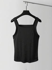 Manfinity Dauomo Men's Solid Color Square Neck Slim Fit Casual Tank Top, Summer - Black - View 4
