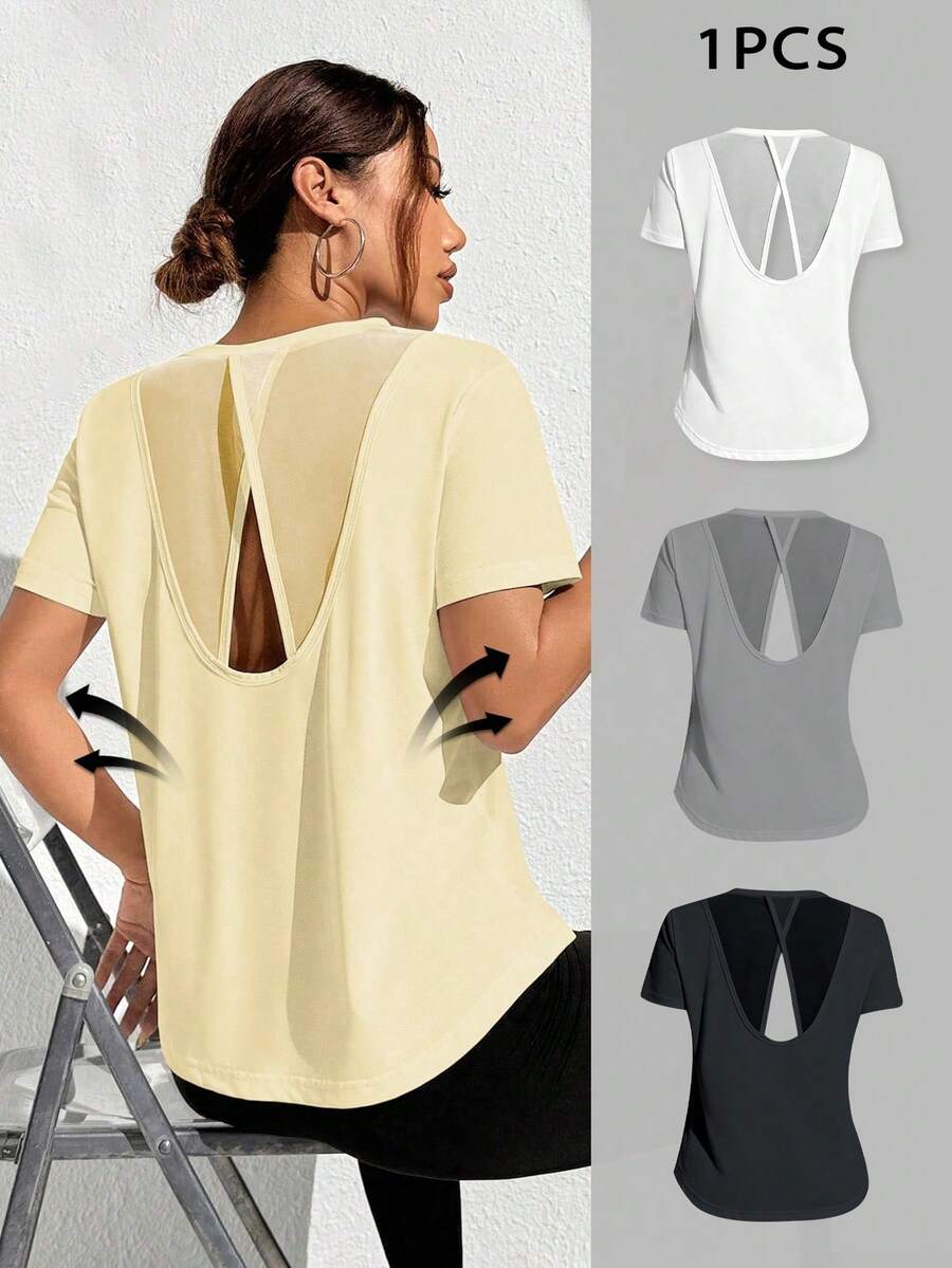 Sovereign Charm Cut Out Front Crop Sports Tank Top Workout Tank Top Gym Women Shirts - Yellow - View 1