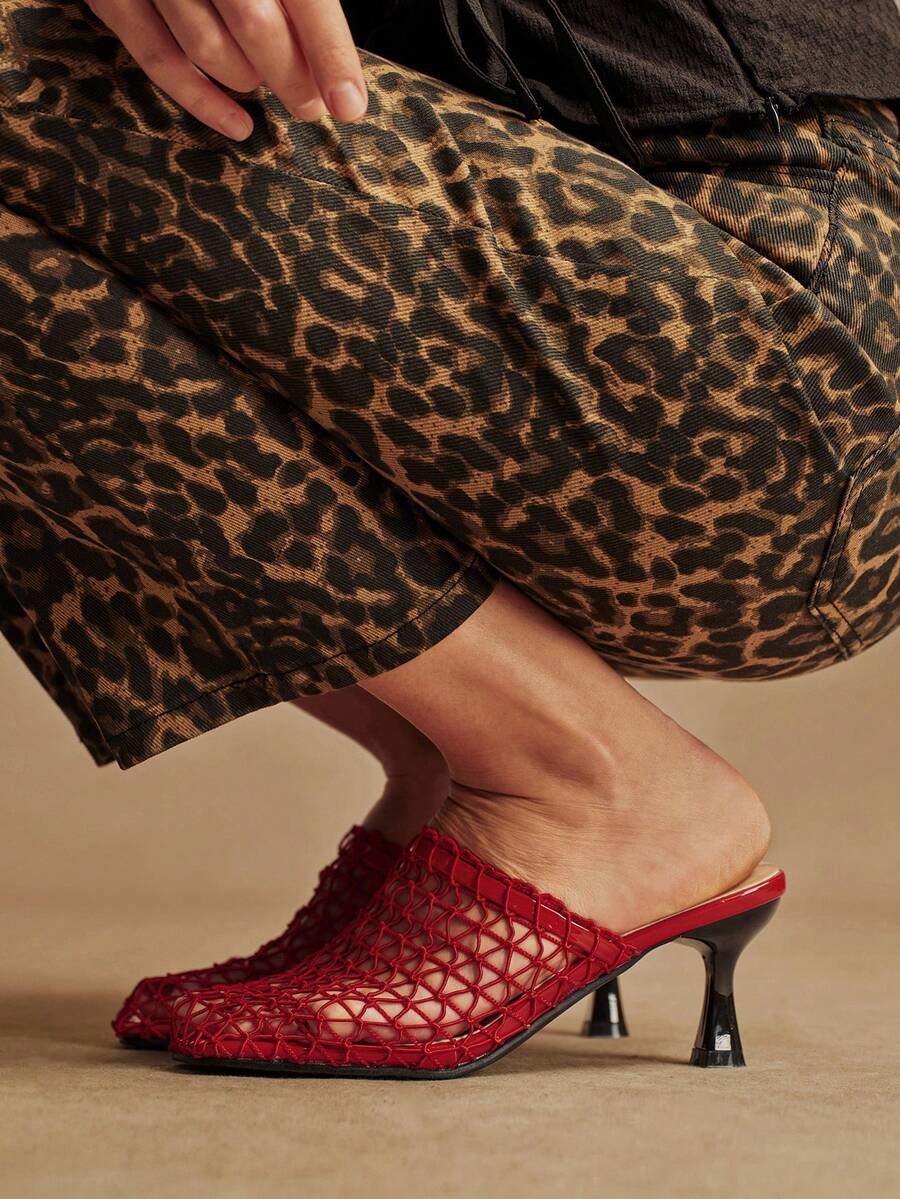 Rosivie Women's Hollow-Out Design Fashion Daily Wear Slip-On High Heel Sandals - Red - View 1