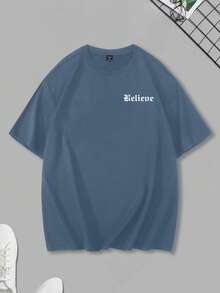 Manfinity Roghcode 男士圆领字母和笑脸印花休闲百搭日常短袖T恤 - 霧霾藍 - 查看 2