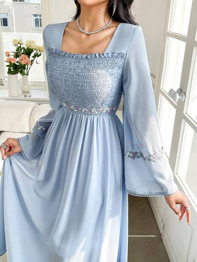 Yasmyna Đầm maxi dài tay raglan cổ vuông kiểu Ả Rập dành cho nữ