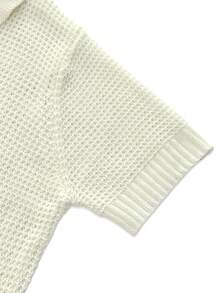 INAWLY Áo khoác cardigan dệt kim tay ngắn, màu trơn, cài một hàng khuy, kiểu dáng thường ngày dành cho nữ. - Màu be - Xem 5