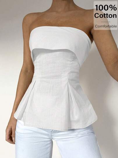 Siren Gaze Linen-Cotton Tube Top,Waist-Defining Bohemian Office Wear,Old Money Elegance White Casual Summer 2025 All White Summer Simple Vacation Siren Style