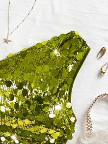 Soleia 女士不对称下摆不对称肩部上衣，休闲百搭，适合度假、海滩、婚礼宾客、毕业早午餐、圣帕特里克节、春假、复活节、音乐节、优雅波西米亚热带派对等场合，亮片装饰，棕色，情人节。 - 綠色 - 查看 3