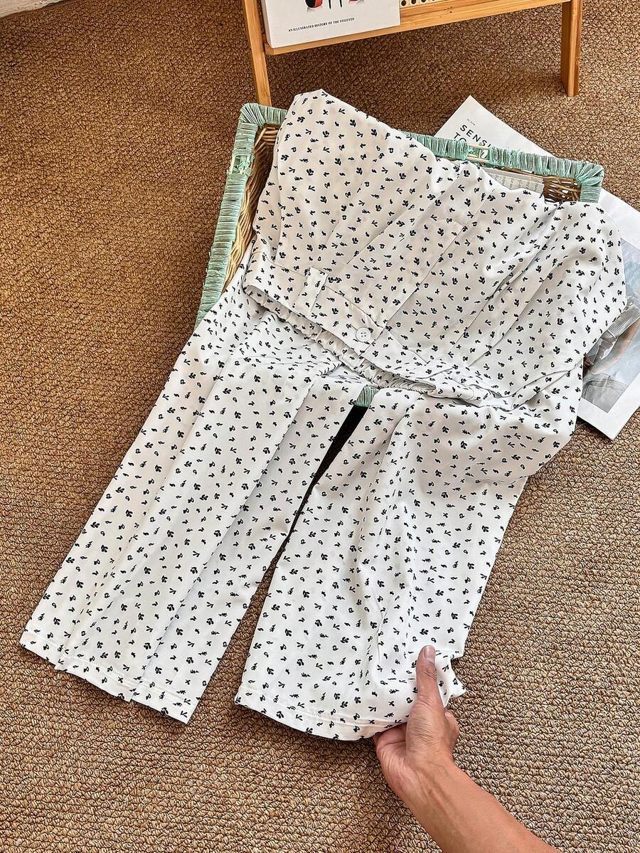 GlowEve Casual Ditsy Floral Elastic Waist Versatile Pants - Multicolor - View 1