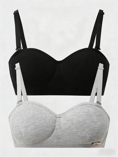 2pcs/Set Teen GirlBras, Wireless Bras For Developing Breasts, Comfortable And Supportive, Adjustable Straps, Non-Removable Pads, Suitable For 13-16 Years Old Girls