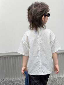 DAZY Young Boy V-Neck Letter Print Casual Short Sleeve T-Shirt - White - View 3