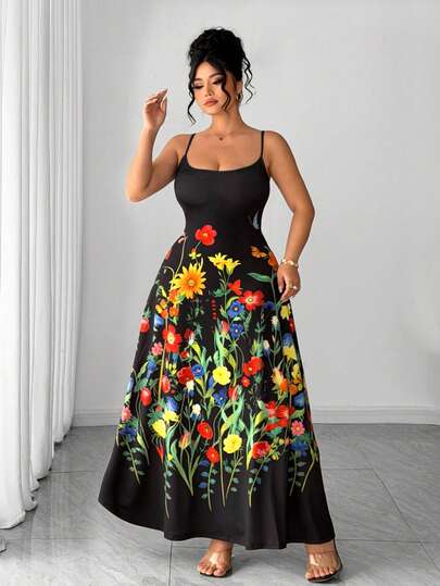 Elenzga Plus Size Women's Elegant Ditsy Floral Yellow Floral Sleeveless Dress, Comfortable Short Sleeve Summer Dress, Suitable For Vacation, Beach, Graduation, Holidays, Valentine's Day, Music Festivals, Mother's Day, Halloween, Thanksgiving, Easter, National Day, Dances, Dates, Parties, Weddings, Outings