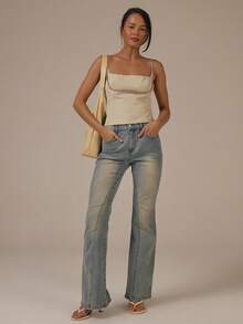 MUSERA Seam Detail Fitted Flare Jeans Spring Summer Cute Cosy Cottage Core Spring Dew - Blue - View 2