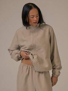 MUSERA Chaqueta de chándal con cremallera completa y cuello alto con contraste de conchas, primavera-verano, lindo y acogedor estilo cottage core, rocío de primavera - Albaricoque - Ver 1