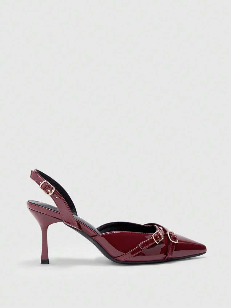 CUCCOO BIZCHIC Pointed Toe Stiletto Heels Wine Red Backstrap Women's Pumps, Slingback Versatile Dress Shoes For Work, Party Spring Shoes