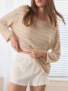 Ocili Women's Solid Color Long Sleeve Homewear Top - Khaki - View 7