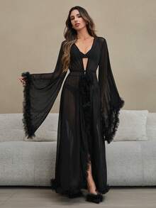 女式睡袍 - 黑色 - 查看 4