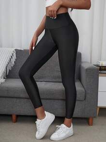 SHEIN LUNE Solid Skinny Crop Leggings - Black - View 6