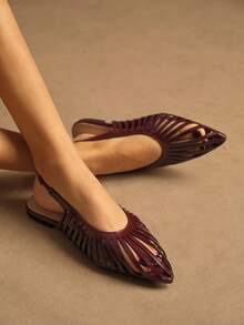 Rosivie Women's Burgundy French Style Pointed Toe Flats, Fashionable For Daily Wear, Spring/Summer Valentine's Day - Burgundy - View 2