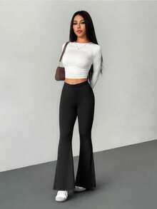 SHEIN PETITE 3pcs Women High Waist Bodycon Flared Pants Set, Suitable For Autumn And Winter - Multicolor - View 14
