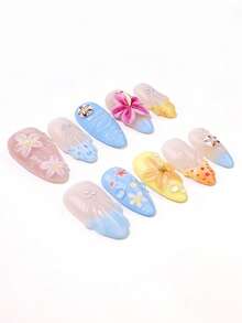 ROMWE Anime 10 Simple Three-Dimensional Carved Fake Nail Pads And A Piece Of Double-Sided Tape - Multicolor - View 3