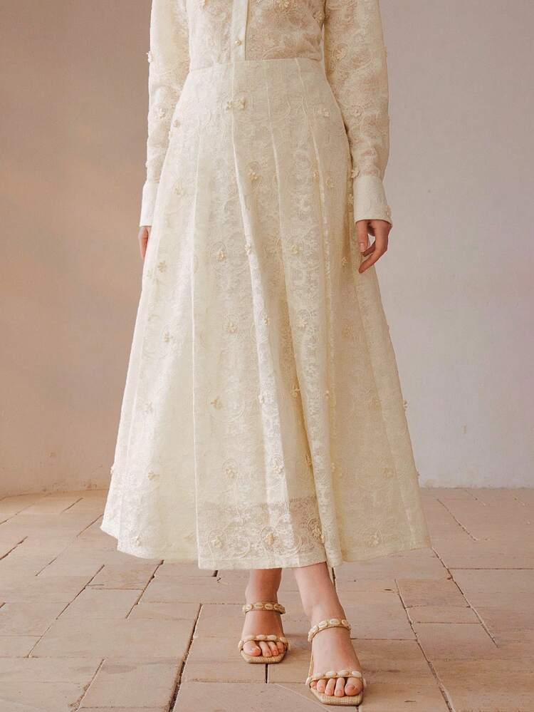 FASHIONABLE & ELEGANT HOLLOW-OUT JACQUARD FLARED SKIRT FOR WOMEN, SPRING/SUMMER