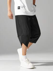 Manfinity Hypemode 男士流行黑色七分裤，时尚百搭 - 黑色 - 查看 4