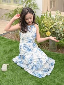 DAZY Tween Girl Floral Print Ruffle Casual Vacation Everyday Dress - Blue - View 3