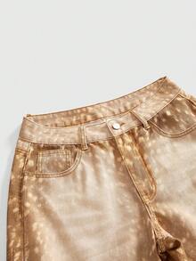 ROMWE J-Fashion 男女皆宜的Y2K鹿纹做旧喇叭牛仔裤 - 彩色 - 查看 3