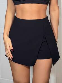 Ronhire Solid Split Hem Skort - Black - View 6