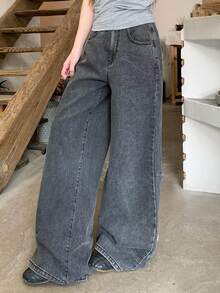 FRIFUL 女士宽松破洞阔腿牛仔裤，带星星贴片 - 灰色 - 查看 6