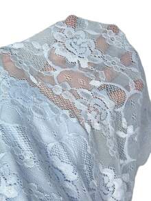 SHEIN EZwear Blue Lace Patchwork Asymmetric Hem Sexy Sleeveless Off-Shoulder Crop Top, Spring/Summer - Blue - View 7