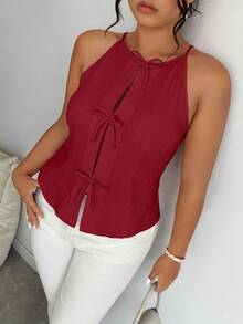 Elenzga Plus Size Summer Casual Textured Butterfly Decor Tank Top - Burgundy - View 3