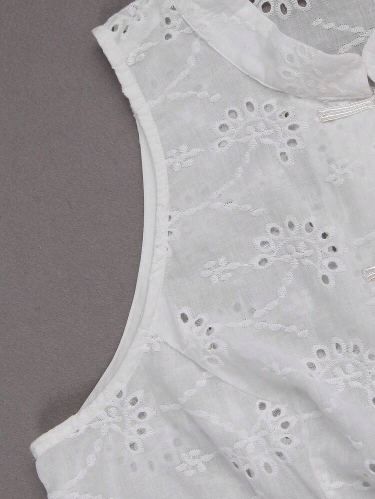 Franclia Top Elegante Casual de Verão com Estampa Chinesa Bordada para Mulheres Plus Size, Regata Regular com Gola Mandarim Sem Manga, Blusas Elegantes de Verão para Mulheres - Branco - Visão 5