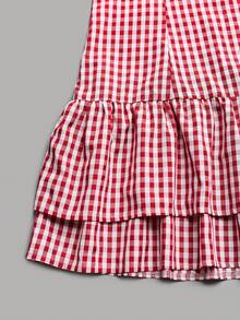 GlowEve 畅销款红白格纹吊带蝴蝶结蕾丝边腰部荷叶边下摆休闲迷你连衣裙，女士 - 紅色 - 查看 9