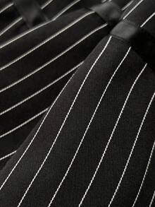 Elamini 女士条纹印花打结蕾丝拼接吊带连衣裙 - 黑色 - 查看 6