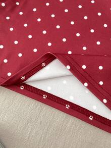 少女酒红色针织休闲简约波点印花不对称褶皱短款上衣，适合春夏穿着，休闲百搭，可打造个性造型，日常穿着 - 酒紅色 - 查看 6