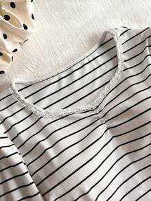 Girls Casual Loose Fit Striped Polo T-Shirt - Multicolor - View 3