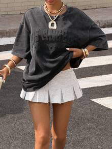 Muchica 街头风水洗压纹女式长袖T恤，黑色 - 黑色 - 查看 5