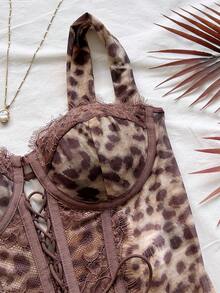 Soleia Lace Sexy Sheer Strap Tie-Up Camisole Top, Party Women Outfits For Night Out, Cocktail Party, Club, Birthday, Holiday, Date, Vacation - Brown - View 4