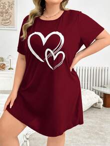 Soft & Skin-Friendly Heart Print Casual Nightgown - Burgundy - View 3