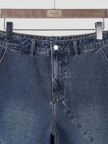 Chillumni Quần short denim nam màu xanh hải quân, túi xéo, kiểu dáng thường ngày, đa năng. - Rửa tối - Xem 3