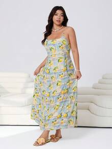 Solflare Đầm hai dây casual in hình chanh, khẩu hiệu du lịch, dành cho nữ, cỡ lớn. - Nhiều màu - Xem 3