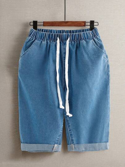 EMERY ROSE Women's Drawstring Waist Pockets Loose Casual Denim Shorts,Summer Outfit For Women,Festival Outfits For Women ,Party,Wedding,Elegant,Casual,Vacation,Business,2026 Summer New Elastic Waist Denim Shorts, Drawstring Cuffed Loose Wide Leg Bermuda Shorts For Women,Casual Denim Bermuda Shorts, Elastic Drawstring Waist Cuffed Hem Loose Five-Point Pants,Elastic Waist Drawstring Denim Bermuda Shorts, Summer Cuffed Hem Loose Casual Trousers ,Elegant Light Wash Denim Shorts, 2026 New Elastic Drawstring Waist Cuffed Wide Leg Bermuda Shorts