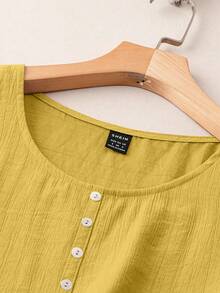 EMERY ROSE Women's Casual Solid Color Round Neck Loose Tank Top, Summer - Yellow - View 3