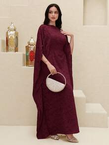 Yasmyna 女士优雅阿拉伯传统长裙，镂空设计 - 酒紅色 - 查看 8