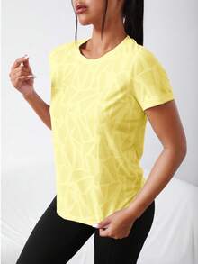 Velisys Velisys Women's Breathable Comfortable Pattern Print Crew Neck Short Sleeve Sports T-Shirt, Summer Gym Shirts - Yellow - View 5