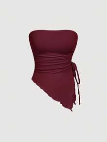 SHEIN MOD 5件装女士纯色褶皱不对称下摆扭结前片抹胸上衣，时尚百搭，适合约会、外出、春夏、节日、乡村、舞会、可爱、外出、Y2K风格、日常穿着、派对、休闲、时尚，5件装，适合女性海滩度假、情人节等场合。 - 彩色 - 查看 12